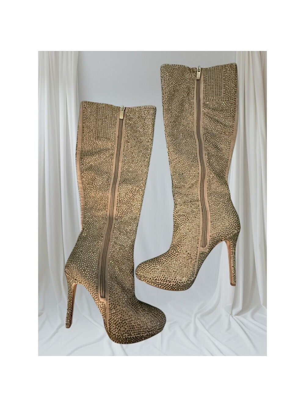 Luxury Vi-Tara Rhinestone Stiletto Boots | Italian Leather Sole | Size 7.5M